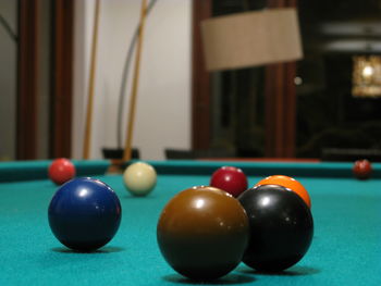 Close-up of colorful balls on table