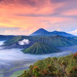 Scenic view of mountains against sky during sunset