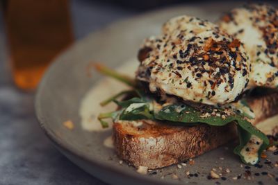 Close-up of sandwich served in plate