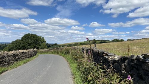 Road amidst plants and trees against sky
