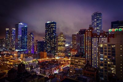Illuminated cityscape at night