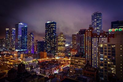 Illuminated cityscape at night