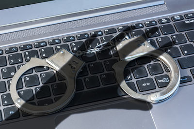 High angle view of laptop keyboard