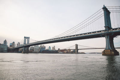 Bridges on east river against clear sky