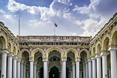 Interior view of nayakkar palace with blue clouds background in madurai.