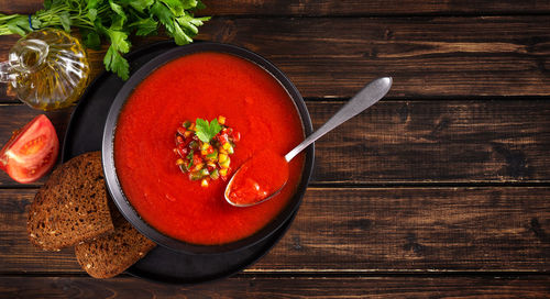 High angle view of vegetables in bowl on table