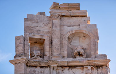 Low angle view of old ruins against clear sky