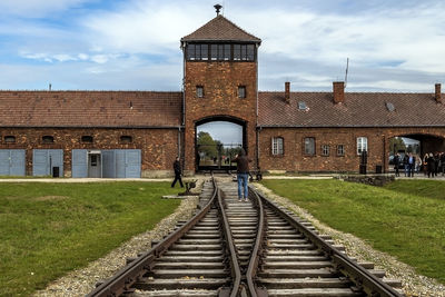 Remembrance day deportation train rail concept, auschwitz birkenau