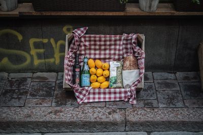 High angle view of fruits on table