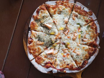 High angle view of pizza on floor