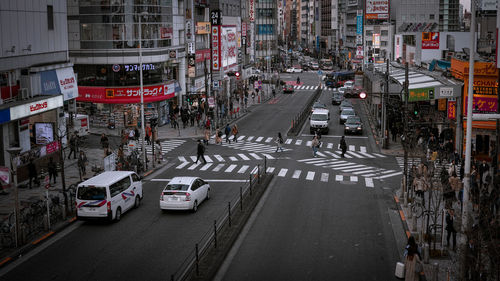 High angle view of traffic on road in city