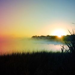 Scenic view of sunset over river