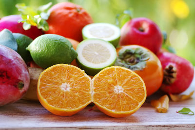 Close-up of fruits on table