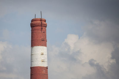 Boiler station pipe. industrial landscape. red and white pipe to remove heat from boilers. 