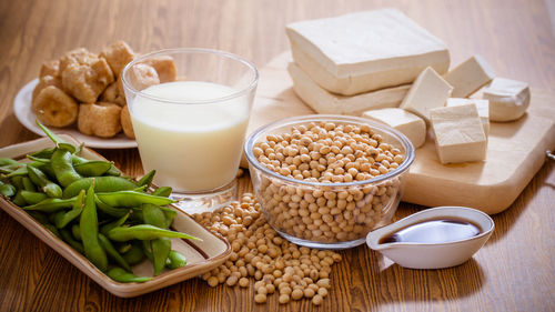 High angle view of food on table