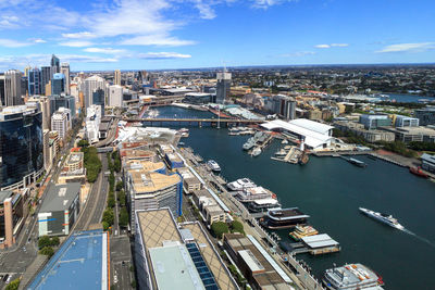 High angle view of cityscape against sky