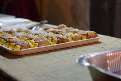 Close-up of meat on table