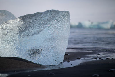 Close-up of ice crystals on beach