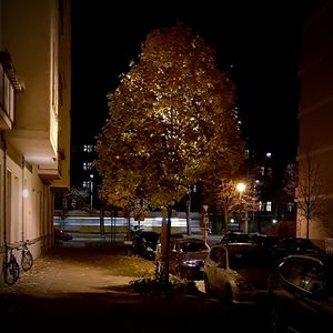 Illuminated city against sky at night