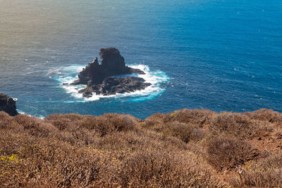 High angle view of rocks on beach