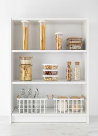 View of containers in cabinet