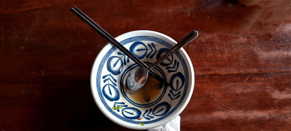 High angle view of empty bowl on table