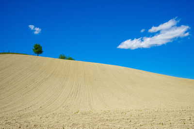 Scenic view of desert against blue sky