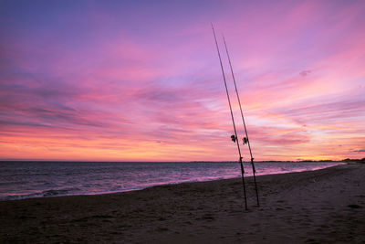 Scenic view of beach against sky during sunset