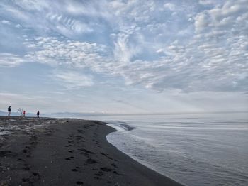 View of people standing on beach against sky