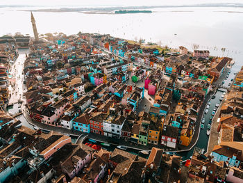 High angle view of buildings in city