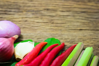 Close-up of chopped vegetables on table