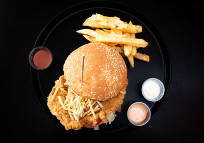 High angle view of food in plate on table