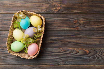 High angle view of easter eggs on table