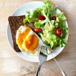 High angle view of breakfast on table