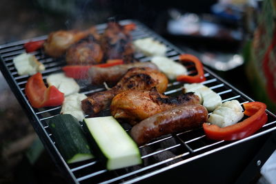 Close-up of food at barbecue grill