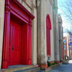 Red door of building