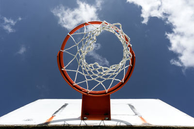 Low angle view of basketball hoop against sky