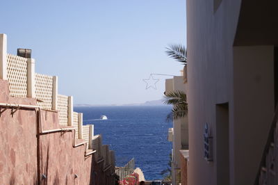 Panoramic view of sea against clear sky