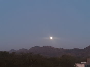 Scenic view of mountains against clear sky at night