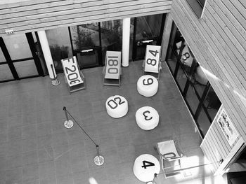 High angle view of text on floor