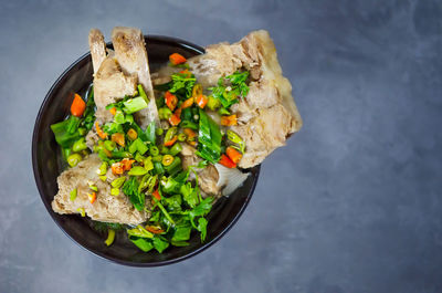 High angle view of food in plate