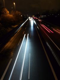 Light trails on road at night