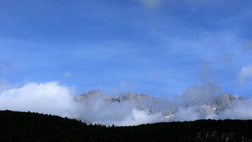 Panoramic shot of trees on land against blue sky
