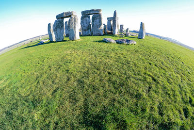 View of old ruin on field