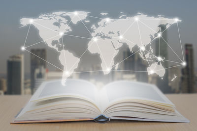 Close-up of illuminated book on table