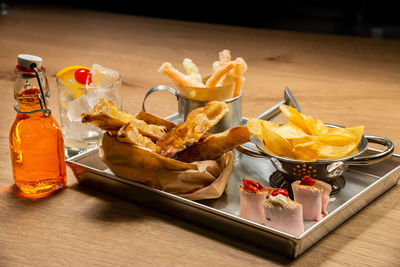 High angle view of food on table