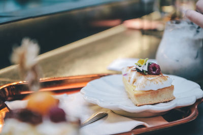 Close-up of cake in plate on table