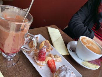 High angle view of breakfast on table