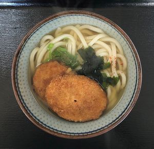 Directly above shot of food in bowl on table