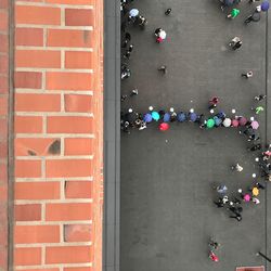 High angle view of people on street